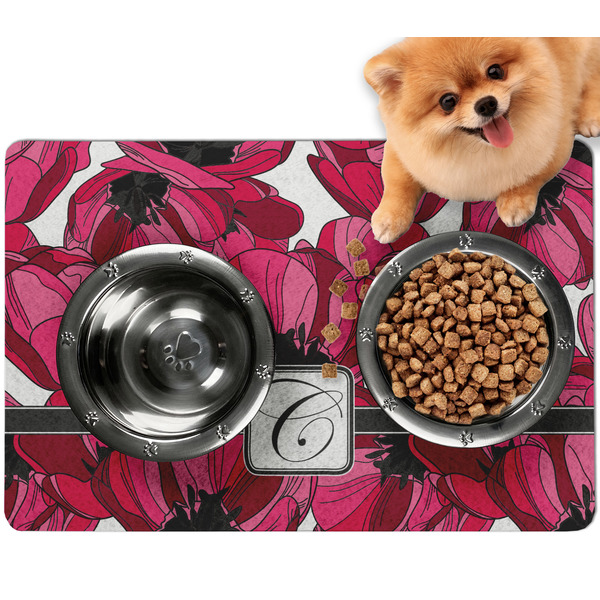 Custom Tulips Dog Food Mat - Small w/ Initial