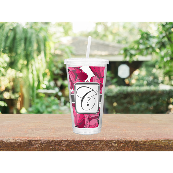 Tulips Double Wall Tumbler with Straw Lifestyle
