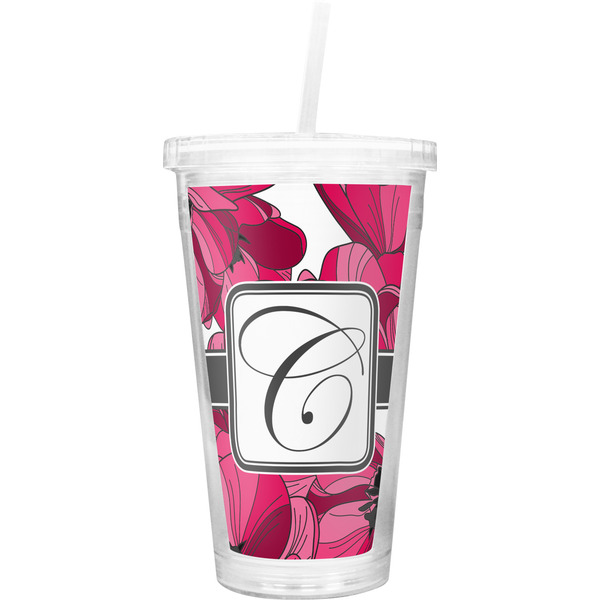 Custom Tulips Double Wall Tumbler with Straw (Personalized)