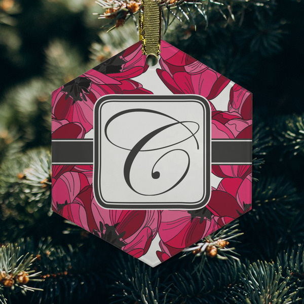 Tulips Frosted Glass Ornament - Hexagon (Lifestyle)