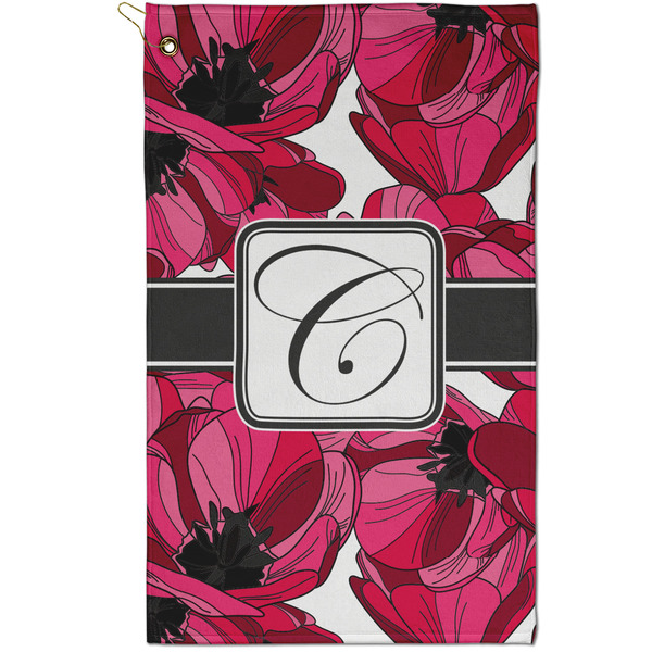 Custom Tulips Golf Towel - Poly-Cotton Blend - Small w/ Initial