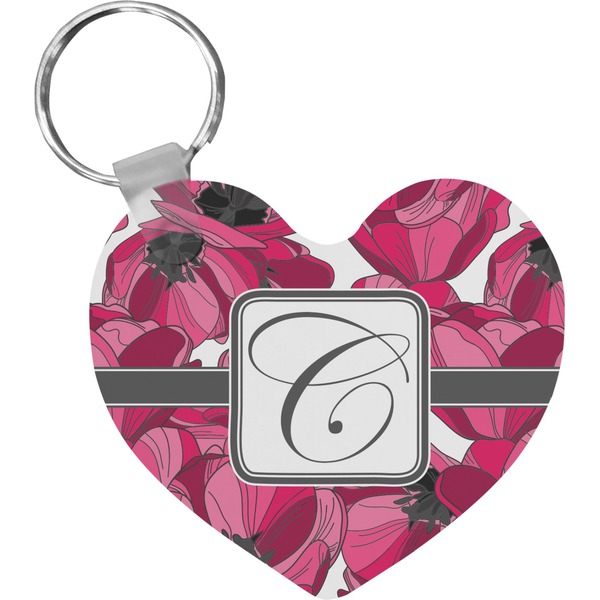 Custom Tulips Heart Plastic Keychain w/ Initial