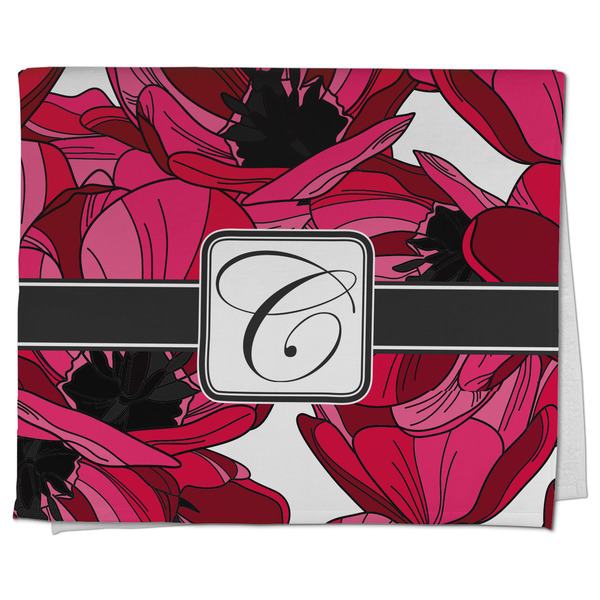Custom Tulips Kitchen Towel - Poly Cotton w/ Initial