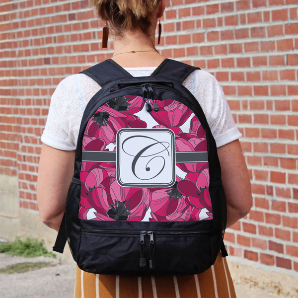 Tulips Large Backpack - Black - On Back