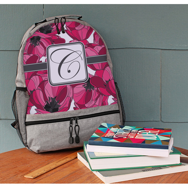 Tulips Large Backpack - Gray - On Desk