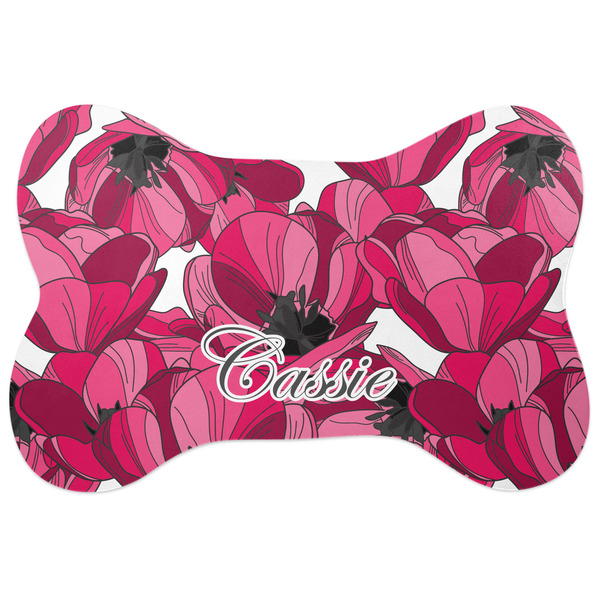 Custom Tulips Bone Shaped Dog Food Mat (Personalized)