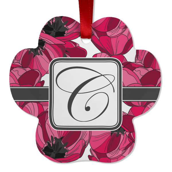 Custom Tulips Metal Paw Ornament - Double Sided w/ Initial