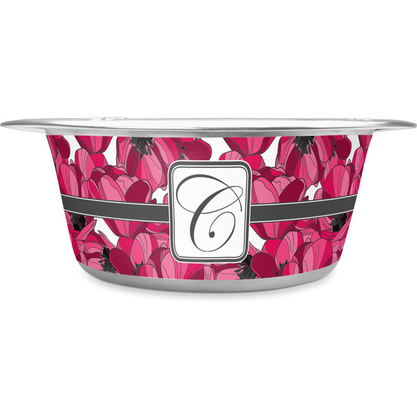 Custom Tulips Stainless Steel Dog Bowl (Personalized)