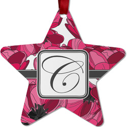 Tulips Metal Star Ornament - Double Sided w/ Initial