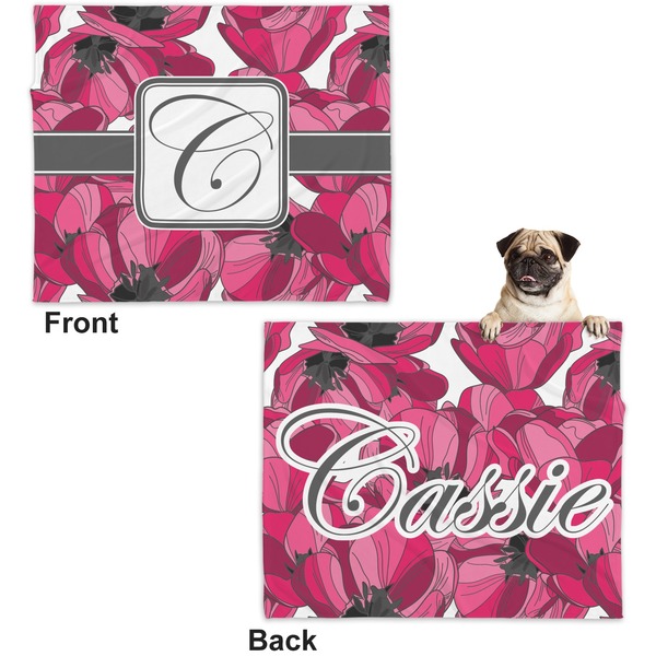 Tulips Microfleece Dog Blanket - Large- Front & Back