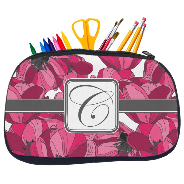 Custom Tulips Neoprene Pencil Case - Medium w/ Initial