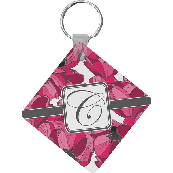 Custom Tulips Diamond Plastic Keychain w/ Initial