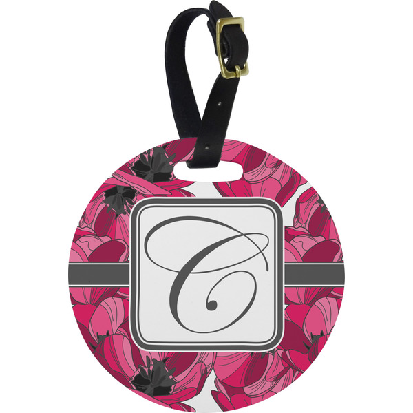 Custom Tulips Plastic Luggage Tag - Round (Personalized)