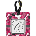 Tulips Plastic Luggage Tag - Square w/ Initial