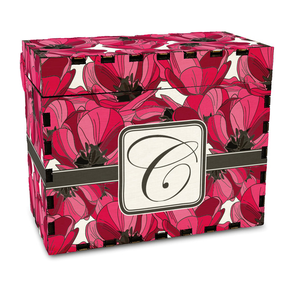 Custom Tulips Wood Recipe Box - Full Color Print (Personalized)