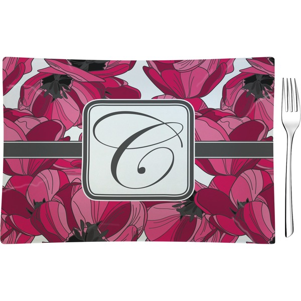 Custom Tulips Rectangular Glass Appetizer / Dessert Plate - Single or Set (Personalized)