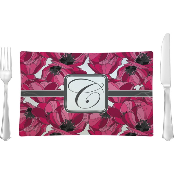 Custom Tulips Rectangular Glass Lunch / Dinner Plate - Single or Set (Personalized)