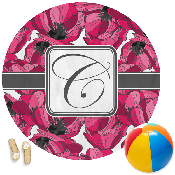 Custom Tulips Round Beach Towel (Personalized)