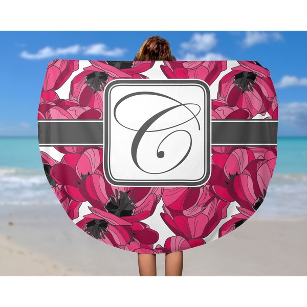 Tulips Round Beach Towel - In Use