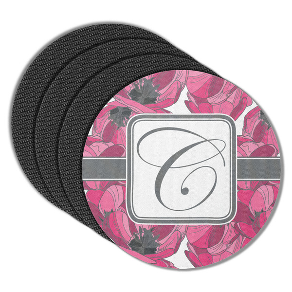 Custom Tulips Round Rubber Backed Coasters - Set of 4 (Personalized)