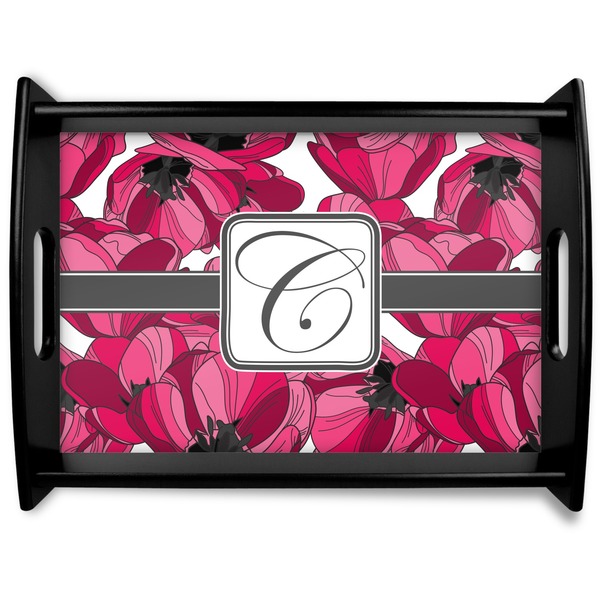 Custom Tulips Black Wooden Tray - Large (Personalized)