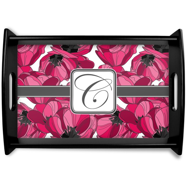 Custom Tulips Black Wooden Tray - Small (Personalized)