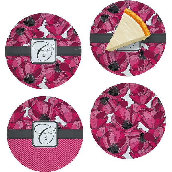 Custom Tulips Set of 4 Glass Appetizer / Dessert Plate 8" (Personalized)