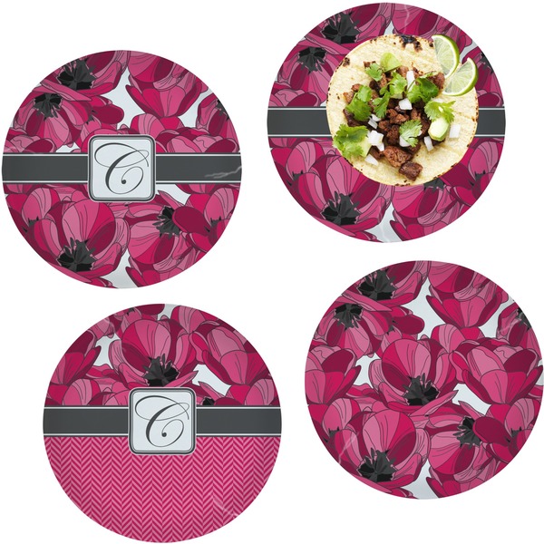 Custom Tulips Set of 4 Glass Lunch / Dinner Plate 10" (Personalized)