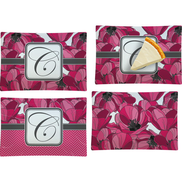 Custom Tulips Set of 4 Glass Rectangular Appetizer / Dessert Plate (Personalized)
