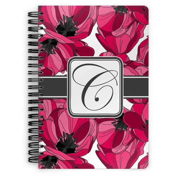 Custom Tulips Spiral Notebook - 7x10 w/ Initial