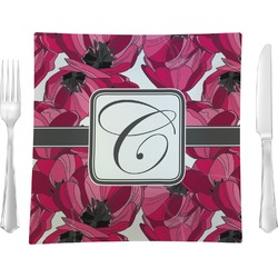 Tulips 9.5" Glass Square Lunch / Dinner Plate- Single or Set of 4 (Personalized)