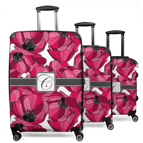 Custom Tulips 3 Piece Luggage Set - 20" Carry On, 24" Medium Checked, 28" Large Checked (Personalized)