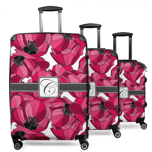 Custom Tulips 3 Piece Luggage Set - 20" Carry On, 24" Medium Checked, 28" Large Checked (Personalized)