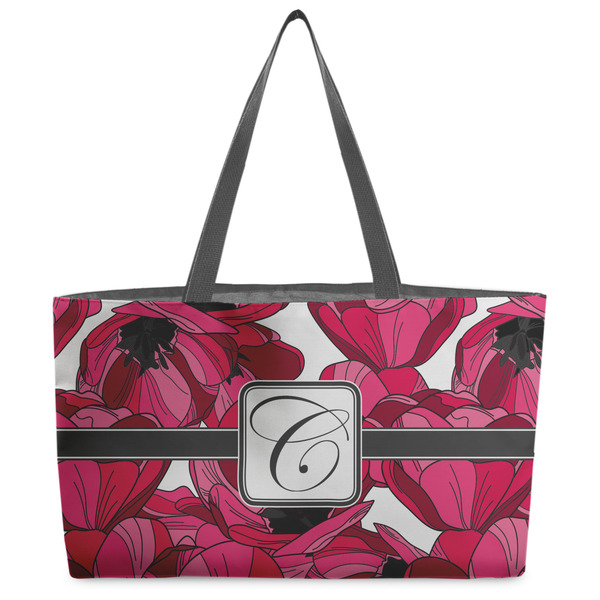 Custom Tulips Beach Totes Bag - w/ Black Handles (Personalized)