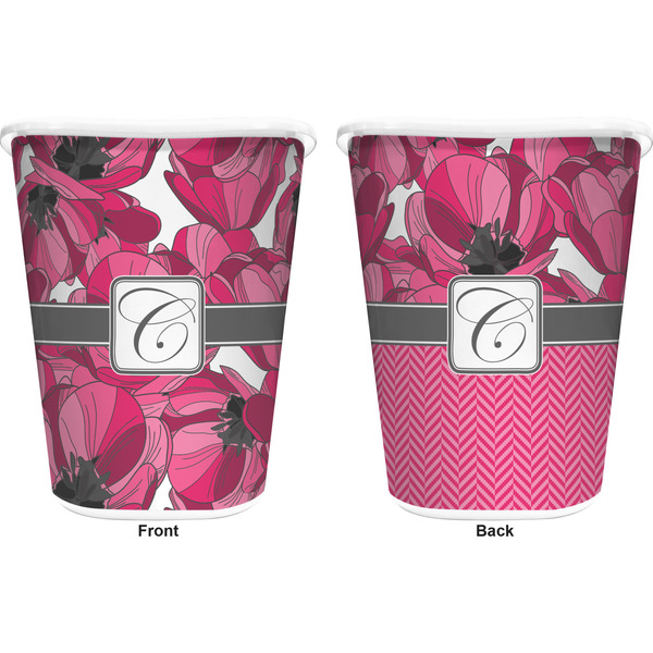 Tulips Trash Can White - Front and Back - Apvl
