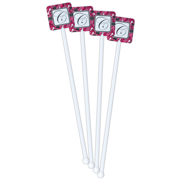 Tulips White Plastic Stir Stick - Double Sided - Square - Front