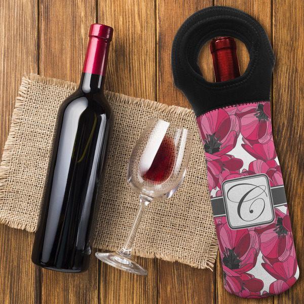 Tulips Wine Tote Bag - FLATLAY