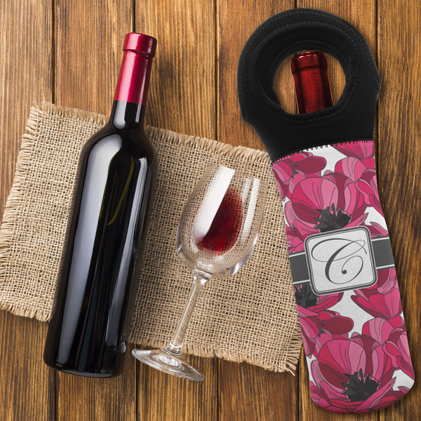 Tulips Wine Tote Bag - FLATLAY