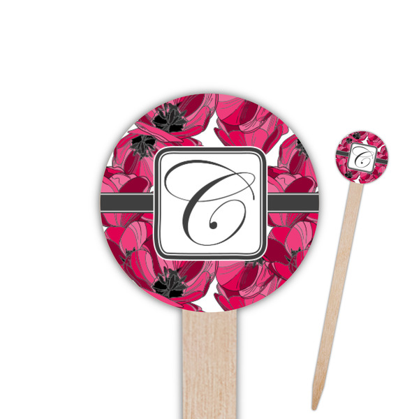 Custom Tulips Round Wooden Food Picks (Personalized)