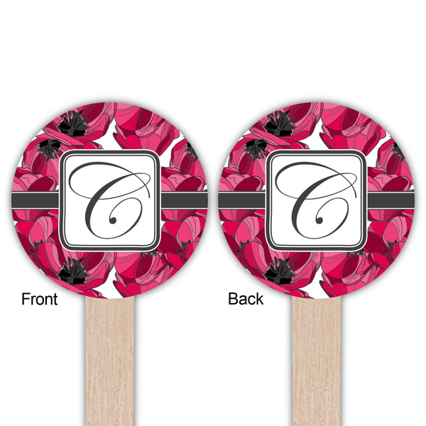 Tulips Wooden 6" Food Pick - Round - Double Sided - Front & Back
