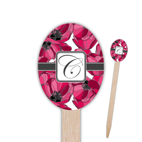 Custom Tulips Oval Wooden Food Picks (Personalized)