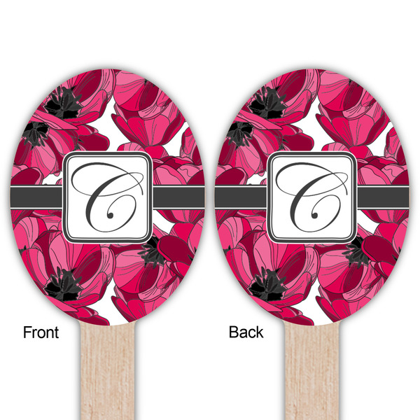 Tulips Wooden Food Pick - Oval - Double Sided - Front & Back