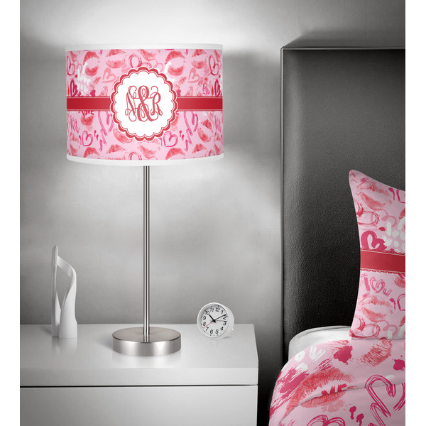 Lips n Hearts 13 inch drum lamp shade - in room