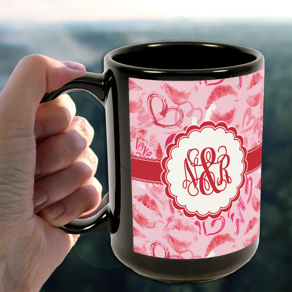 Lips n Hearts 15oz. Black Mug - LIFESTYLE