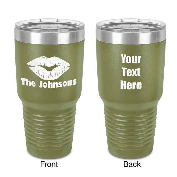 Custom Lips n Hearts 30 oz Stainless Steel Tumbler - Olive - Double-Sided (Personalized)
