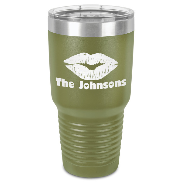 Custom Lips n Hearts 30 oz Stainless Steel Tumbler - Olive - Single-Sided (Personalized)