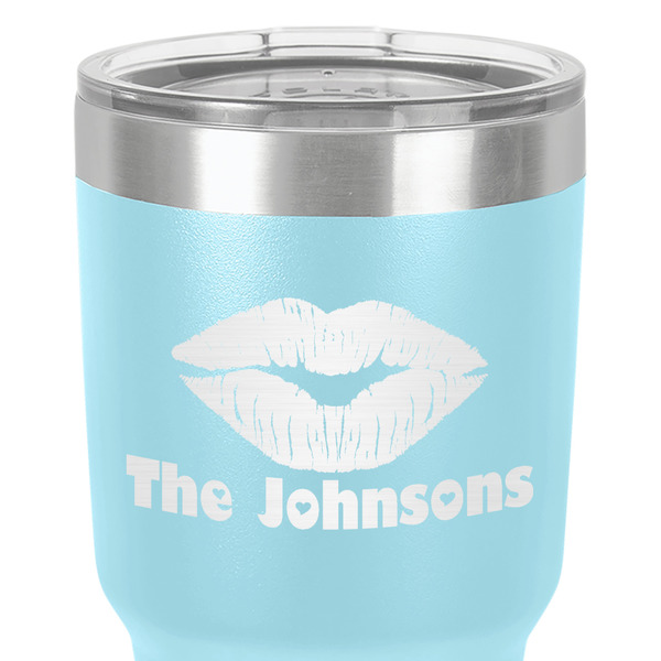 Lips n Hearts 30 oz Stainless Steel Ringneck Tumbler - Teal - Close Up
