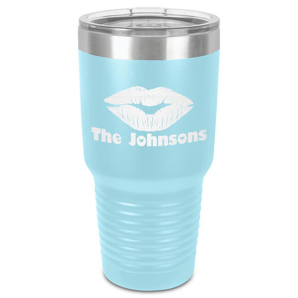 Custom Lips n Hearts 30 oz Stainless Steel Tumbler - Teal - Single-Sided (Personalized)