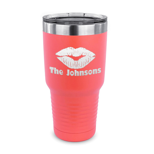 Custom Lips n Hearts 30 oz Stainless Steel Tumbler - Coral - Single Sided (Personalized)