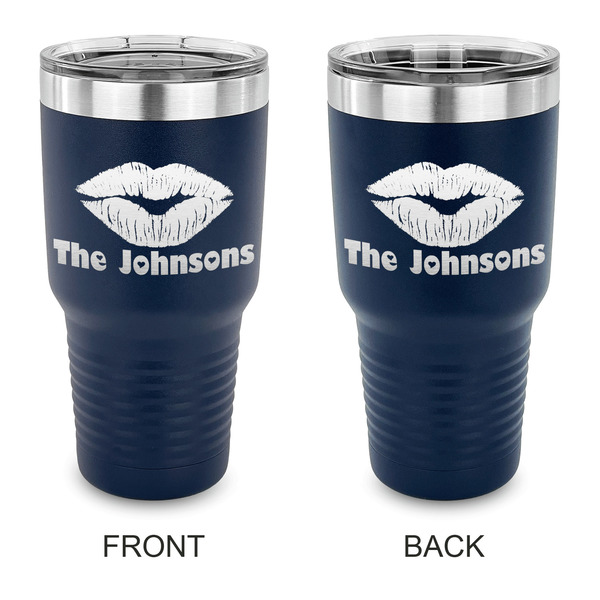 Custom Lips n Hearts 30 oz Stainless Steel Tumbler - Navy - Double Sided (Personalized)